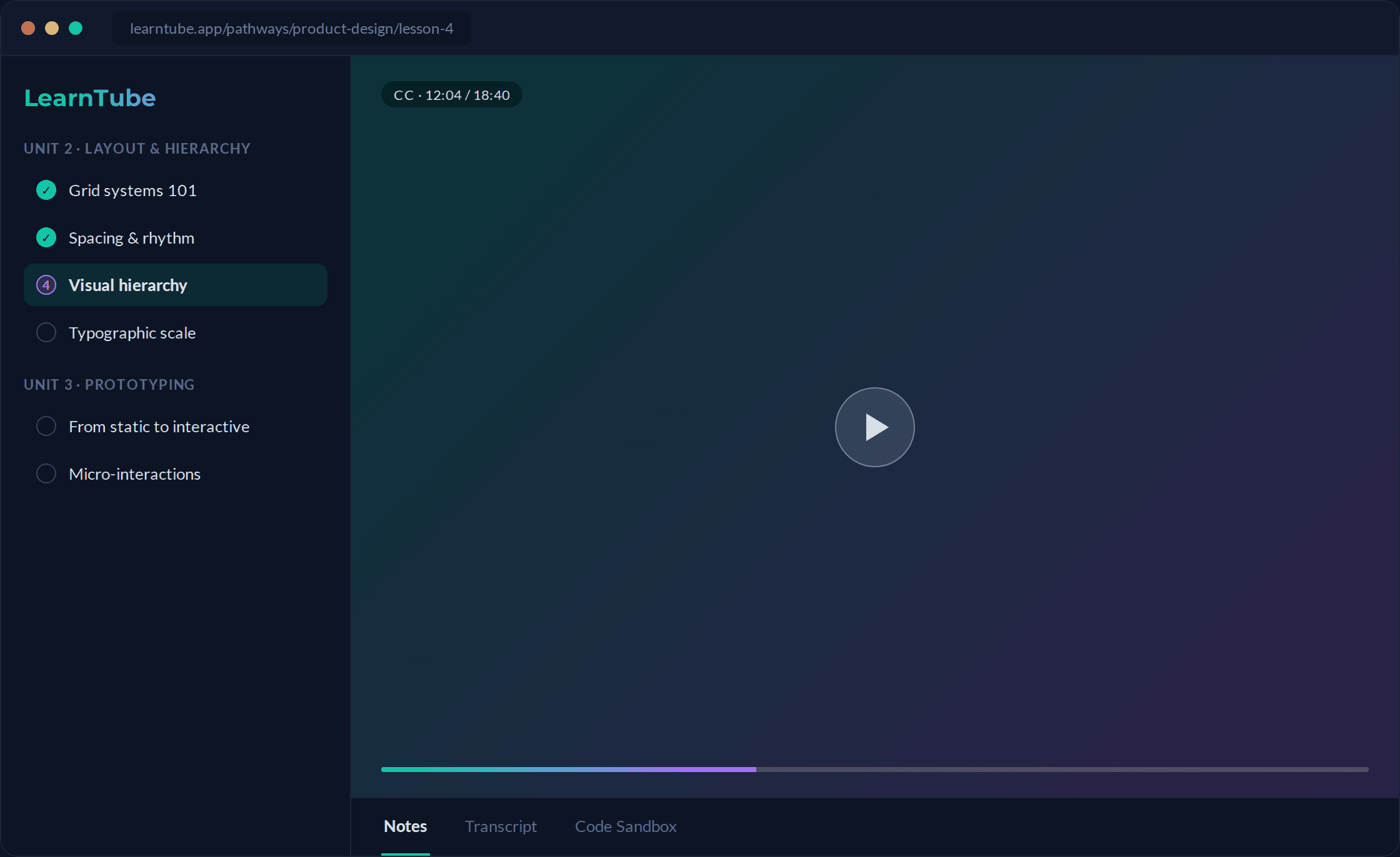 LearnTube course player interface