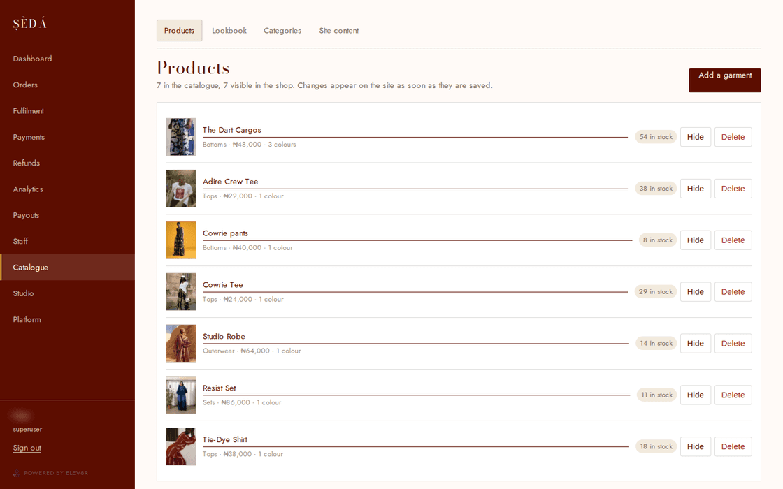 Șèdá admin catalogue editor
