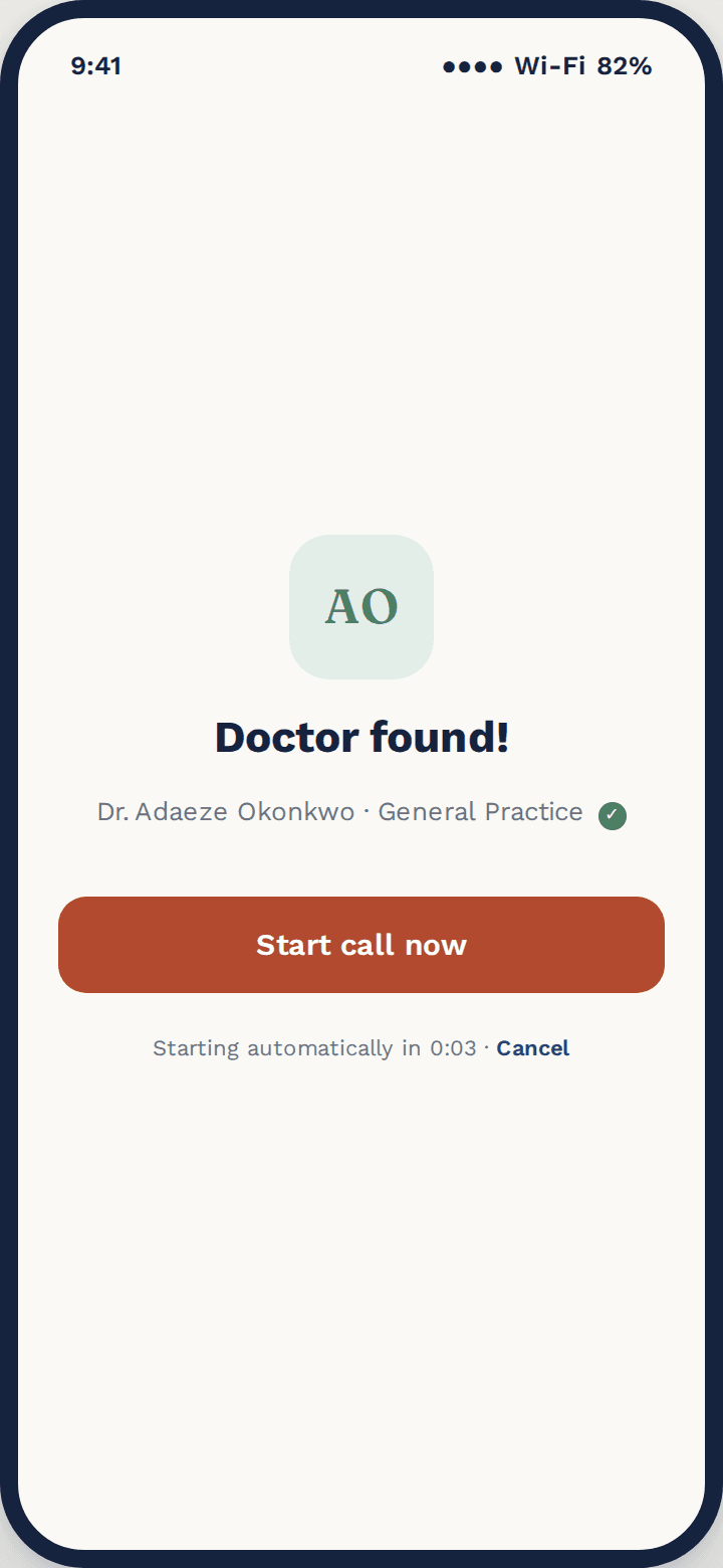 Tend instant doctor match screen