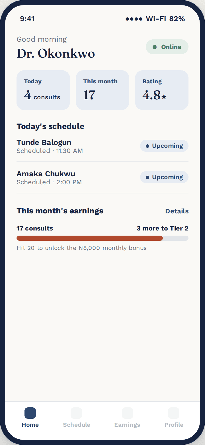 Tend doctor app dashboard