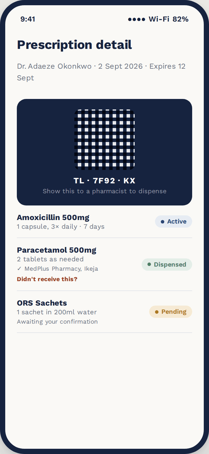Tend prescription pickup code screen